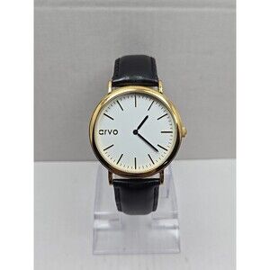 Arvo Time Sawyer Gold White Dial Black Leather Quartz Watch New Battery Mens